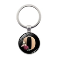 Silver alphabet keychain with letter O and vintage floral patterns on a black background - Letter P (XSWX5495-P)