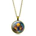 Vintage Egyptian scarab beetle pendant necklace with bronze chain and colorful glass gem - Antique Bronze