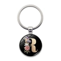 Silver keychain with letter R and floral pattern under glass cabochon pendant - Letter R (XSWX5495-R)