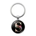Silver metal keychain with letter S and floral pattern under glass dome charm - Letter S (XSWX5495-S)