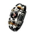 Pulsera multicapa de cuero negro con gema de cristal vintage y letra V dorada - Letra Y Estilo Floral (XSWX5497-Y)