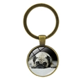 Detail of bronze pug puppy photo keychain with glass dome and metal split ring - Realistic Pug Photo (XSWX5758-2 Antique Bronze)