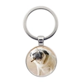 Funny pug dog keychain with sunglasses and cigar on round silver metal keyring - Cool Pug with Cigar (XSWX5758-8 Silver)