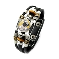 Detail of multi-layer leather bracelet featuring pug glass charm and wooden beads - Cute Cartoon Pug (XSWX5764-5)
