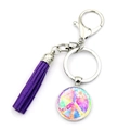 Colorful peace sign keychain with purple suede tassel and silver lobster clasp - Purple Floral Texture Peace Sign (XSWX5769-12)