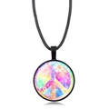 Peace symbol pendant necklace with colorful floral pattern and black braided cord strap - Black Style 12 (XSWX5776-Black-12)