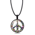 Peace sign necklace with colorful butterfly patterns and black leather cord for women - Black Style 10 (XSWX5776-Black-10)