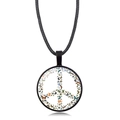 Detailed view of peace sign pendant necklace featuring colorful butterfly pattern and black cord - Black Style 7 (XSWX5776-Black-7)