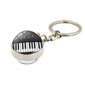 Silver metal piano keychain with crystal glass ball showing musical notes and keyboard - Staff Art Style (XSWX5700-5)