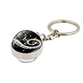 Silver music keychain with a round glass dome featuring a piano keyboard and notes design - Spiral Musical Note Style (XSWX5700-6)