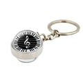 Silver metal keychain with crystal glass ball featuring piano keys and treble clef symbol - Keyboard Clef Style (XSWX5700-7)