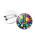 Vintage 25mm vredesteken broche van kristalglas met kleurrijke hippie bloemmotieven - Zilver Bloem Vredespatroon (XSWX5780-1银色)