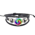 Detail of multi-layer leather bracelet with rainbow peace sign glass cabochon focal - Rainbow Gradient Peace Text (XSWX5786-2)