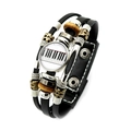 Bracelet multicouche en cuir avec motif piano et perles en bronze rétro - Style Rétro Punk Éléments Piano (XSWX5698-12)