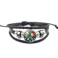 Close-up of bohemian leather wrap bracelet with colorful peace sign glass charm and beads - Colorful Floral Peace Sign (XSWX5786-1)