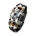 Multilayer black leather bracelet featuring a pug dog charm and vintage beads - Lying Pug Colored Pattern (XSWX5764-7)