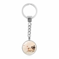 Portachiavi con carlino argento e ciondolo rotondo acquerello in acciaio inox - Carlino che Corre Acquerello (XSWX5756-3)