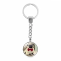 Portachiavi in acciaio inossidabile con carlino e foto di cane in ciondolo di vetro - Carlino con Papillon Rosso (XSWX5756-4)