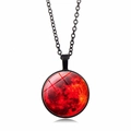 Vintage style pendant necklace featuring a circular red planet glass cabochon with black chain - Black Red Moon Nebula Style (ABXL352-1)