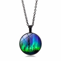 Vintage aurora borealis glass gem pendant necklace with black alloy chain for women - Black Aurora Forest Style (ABXL352-2)