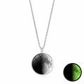 Luminous moon pendant necklace with glowing green effect on silver chain for women - Moon Phase Style 7 (XSWX5788-7)