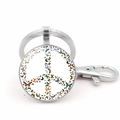 Rainbow butterfly peace sign keychain with silver metal swivel clasp and round pendant - Colorful Butterfly Peace Symbol Style (Silver, XSWX5770-7)
