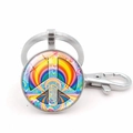 Rainbow peace sign keychain with glass dome pendant and silver lobster clasp accessory - Rainbow Gradient Peace Sign Style (XSWX5770-8 Silver)