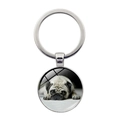 Portachiavi tondo in metallo argento con ritratto realistico di cane carlino - Foto Realistica di Carlino (XSWX5758-2 Argento)