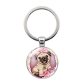 Silver alloy Pug puppy keychain with pink bow and floral pattern pendant charm - Pug with Pink Bow (XSWX5758-6 Silver)