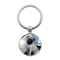 Cute pug puppy photo charm keychain with polished silver metal ring and glass dome - Pug Puppy Photo (XSWX5758-7 Silver)