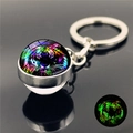 Luminous tiger head crystal glass ball keychain with stainless steel ring for women - Colorful Luminous Lines (XSWX5837-2)