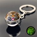 Luminous tiger head crystal glass keychain showing glowing green fluorescent effect - Luminous Colorful Tiger (XSWX5837-12)