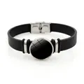 Personalisierbares schwarzes Lederarmband mit silbernem Edelstahlverschluss und Charme - Leder Schnallen Stil (ZDY0050-3)