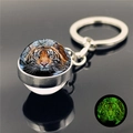 Luminous tiger head crystal glass ball keychain with silver metal ring and green glow effect - Time Gem White Tiger (XSWX5837-11)