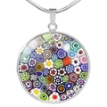 Close-up of Murano Millefiori glass pendant necklace with silver snake chain - Vintage Millefiori (XSWX2721-4)