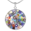 Collana con pendente in vetro di Murano veneziano con motivi Millefiori e catena a serpente - Floreale Etnico (XSWX2721-6)