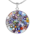 Close-up of Murano style millefiori glass pendant necklace with colorful flower patterns - Bohemian Multicolor (XSWX2721-3)