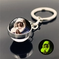 Macro view of crystal glass ball keychain with luminous glowing Virgin Mary religious icon - Praying Madonna 7 (XSWX5840-7)