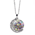 Venetian style moon pendant necklace with colorful glass mosaic patterns on silver chain - Colorful Mosaic Style (XSWX5846-4)