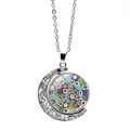 Macro view of silver moon pendant with colorful Venetian style Millefiori glass patterns - Colorful Star Shape Style (XSWX5846-12)