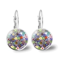 Silver leverback earrings with colorful millefiori glass flower patterns in a bohemian style - Bohemian Colorful Floral (XSWX2725-4)