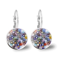 Silver-colored drop earrings with Venetian style colorful floral mosaic glass patterns - Gorgeous Mosaic Visual Pattern (XSWX2725-3)