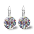 Close-up of Millefiori art glass earrings with colorful floral patterns in silver setting - Ethnic Art Glass Pattern (XSWX2725-10)