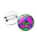 25mm ronde glazen broche met roze vredesteken en bloemenpatroon op metalen basis - Zilver Roze Bloem Vredesteken (XSWX5780-3银色)