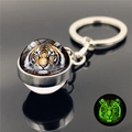 Glow-in-the-dark luminous tiger head glass dome keychain with silver metal frame - Detailed Realistic Tiger (XSWX5837-7)