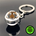 Luminous tiger head crystal glass keychain with glowing green light effect on black background - Fluorescent Realistic Tiger (XSWX5837-8)