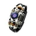 Bracciale multistrato in pelle con perline argentate e bottone a pressione galassia - Stile Galassia Blu-Viola (XSWX5838-10)