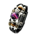 Bracciale multistrato in pelle nera con bottone a pressione galassia viola e perline - Stile Galassia Viola (XSWX5838-12)