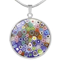 Collana con ciondolo in vetro di Murano con motivo floreale millefiori colorato a mano - Colori Artistici (XSWX2721-11)