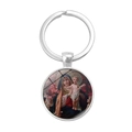 Porte-clés en argent avec cabochon en verre et peinture à l'huile Madone et Enfant - Huile sur Toile Classique Vierge (XSWX1202-9)